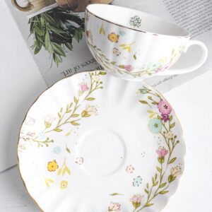 1pc Porcelain Mug & 1pc Coaster, European Style Floral Print Coffee Mug For Table